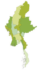 Highly detailed editable political map with separated layers. Myanmar.