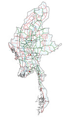 Myanmar road and highway map. Vector illustration.