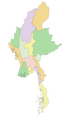 Myanmar - Highly detailed editable political map.