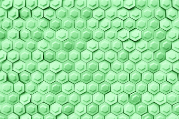 3d illustration of a  green honeycomb monochrome honeycomb for honey. Pattern of simple geometric hexagonal shapes, mosaic background. Bee honeycomb concept, Beehive
