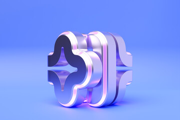 3D illustration, purple  illusion isometric abstract shapes colorful shapes intertwined