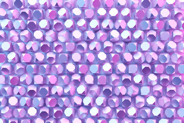 3D rendering. Purple   pattern of cubes of different shapes. Minimalistic pattern of simple shapes. Bright creative symmetric texture