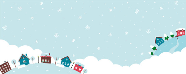 Fantasy planet web banner illustration in winter landscape