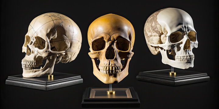 A real human skull exhibited for educational purposes - Generative AI