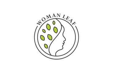 Luxury Beauty Face woman leaf Logo Design Vector .