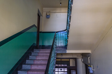 Staircase of modernist style tenement on Jagiellonska Street in Rzeszow, Poland