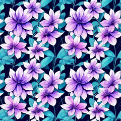 Summer seamless pattern with light violet flowers. Generative AI.