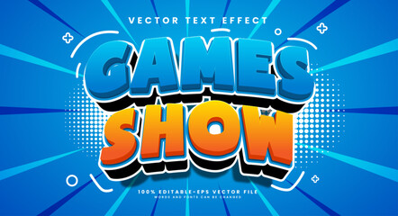 A blue and orange poster that says games show.