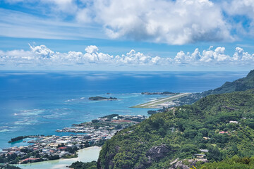 Copolia trail view of the international airport and providence Mahe Seychelles