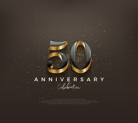 Luxury 50th anniversary design with classic numbers on a black background. Premium vector background for greeting and celebration. - obrazy, fototapety, plakaty