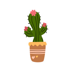 Vector illustration. Cacti.Doodle Style.Flower.Florist.Spring.Summer.Flowers.Cartoon Style.Popular.Doodle.Black .Green.Stylish Hand-Drawn White Background.Print for Textile,Web Design,Social Media .