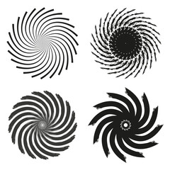 black rays spiral on white background. Abstract geometric round shape. Digital explosion. Vector illustration.