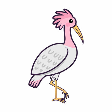 recommend clip art: Ibis on  white background. Beautiful exotic bird. Zoo animals. Vector doodle illustration.