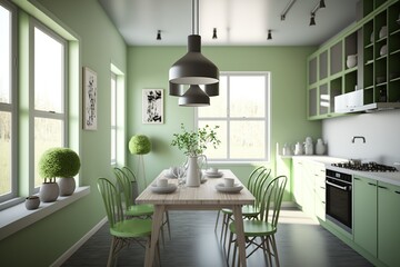 beautiful shot of a modern and beautiful kitchen and dining room design