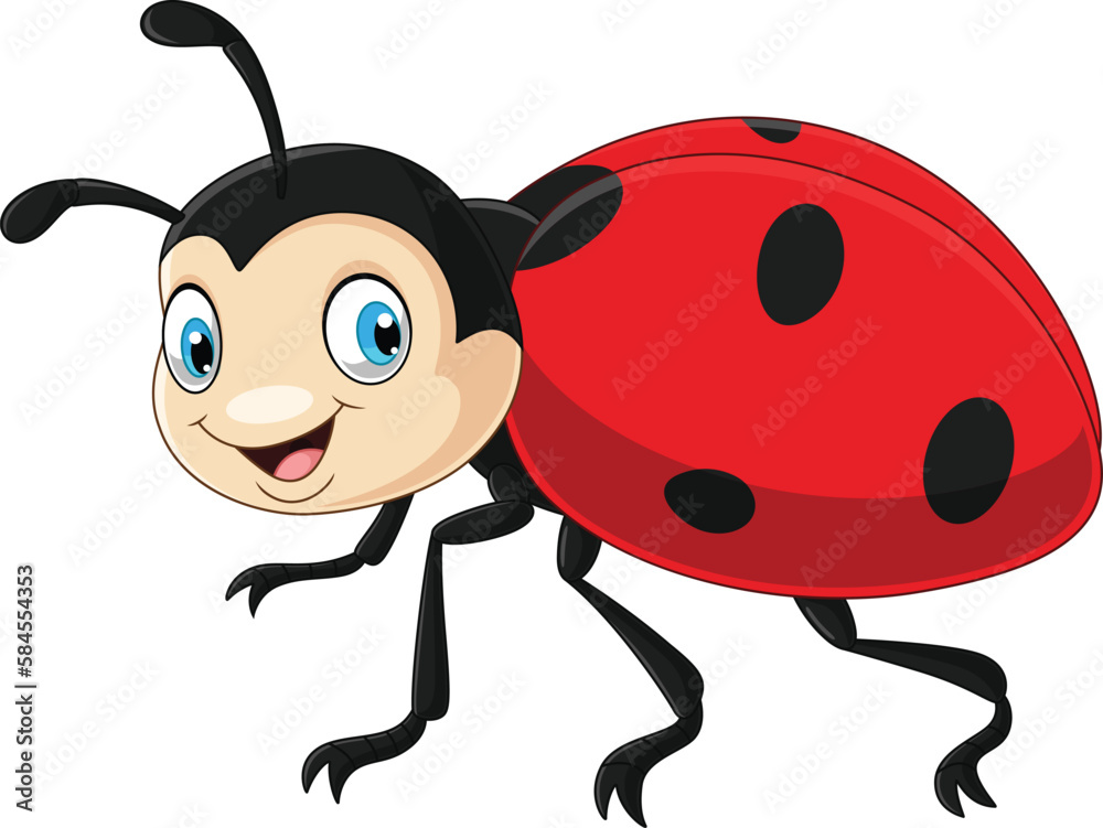 Wall mural cartoon happy ladybug on white background