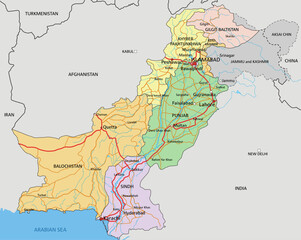 Pakistan - Highly detailed editable political map with labeling.
