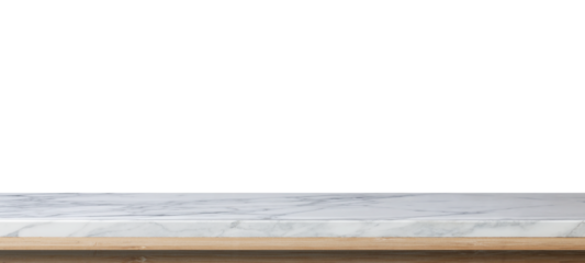White marble table top, stone display stand, mockup of empty shelf, kitchen countertop isolated on transparent background, For montage product display or design key visual layout. Png file
