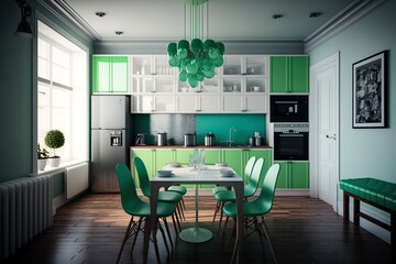 beautiful shot of a modern and beautiful kitchen and dining room design