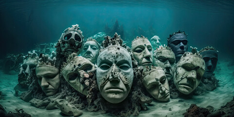 Abandoned health face masks in the ocean - Generative AI
