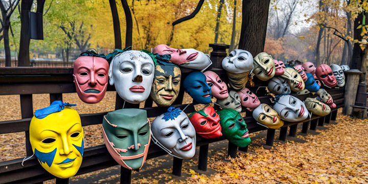 Abandoned health face masks in the city park - Generative AI