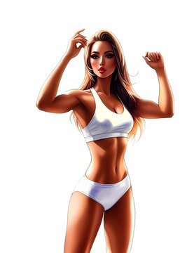 Strong confidence fitness woman, watercolor