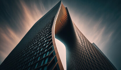 futuristic architecture with modern abstract skyscraper structure design, Generative AI.