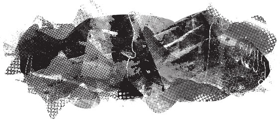 Glitch distorted grungy isolated banner . Design element for brochure, social media, posters, flyers. Overlay texture.Textured banner with Distress effect .Vector halftone dots . Screen print texture