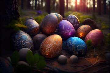 Easter Egg Hunt Hiding Field Forest Sunrise Background Image