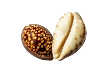 Cypraea Mauritania and Cypraea tigris shells isolated on white background