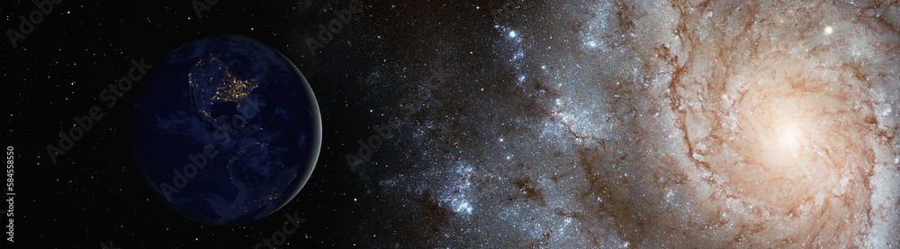 Poster planet earth in front of the milky way galaxy 