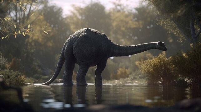 Brontosaurus Dinosaurier im Urwald, ai generativ