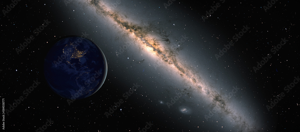 Poster planet earth in front of the milky way galaxy 