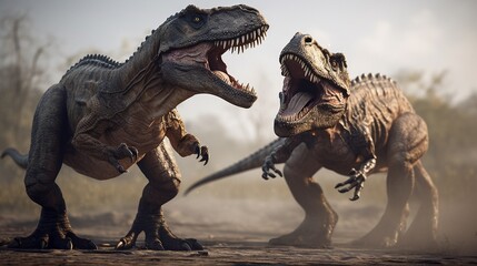 Tyrannosaurus Dinosaurier kämpfen im Urwald, ai generativ