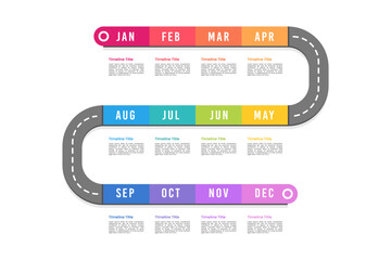 12-month infographic timeline project to success. Vector illustration.