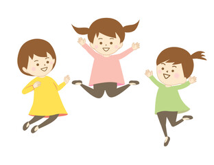 楽しそうに友達とジャンプする女の子