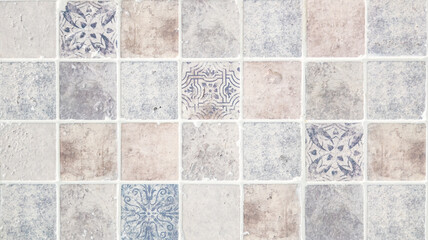 Portuguese tiles Azulejo background in Mediterranean style square watercolor design