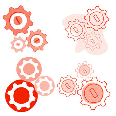 Illustration of a set of gearwheels in different colors on a white background
