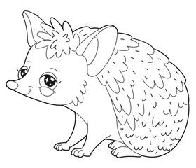Simple children's coloring book cute desert animal character big eared hedgehog