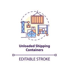 Unloaded shipping containers concept icon. Goods lost. Vulnerability in supply chain abstract idea thin line illustration. Isolated outline drawing. Editable stroke. Arial, Myriad Pro-Bold fonts used