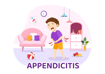 Appendicitis Illustration with Kids Inflammation of the Appendix and Stomach Treatment in Healthcare Cartoon Hand Drawn for Landing Page Templates