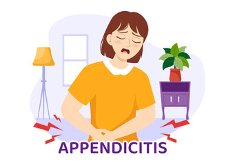 Appendicitis Illustration with Inflammation of the Appendix and Stomach Treatment in Healthcare Flat Cartoon Hand Drawn for Landing Page Templates