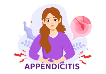 Appendicitis Illustration with Inflammation of the Appendix and Stomach Treatment in Healthcare Flat Cartoon Hand Drawn for Landing Page Templates