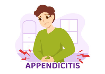 Appendicitis Illustration with Inflammation of the Appendix and Stomach Treatment in Healthcare Flat Cartoon Hand Drawn for Landing Page Templates