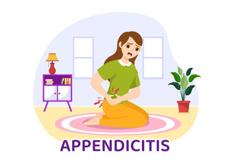 Appendicitis Illustration with Inflammation of the Appendix and Stomach Treatment in Healthcare Flat Cartoon Hand Drawn for Landing Page Templates