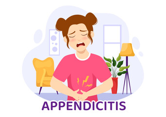 Appendicitis Illustration with Inflammation of the Appendix and Stomach Treatment in Healthcare Flat Cartoon Hand Drawn for Landing Page Templates