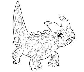 Simple children's coloring book cute desert animal character lizard moloch