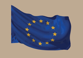 A waving flag of the European Union on a neutral background. Vector.