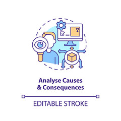 Analyse causes and consequences concept icon. Disruption action plan abstract idea thin line illustration. Isolated outline drawing. Editable stroke. Arial, Myriad Pro-Bold fonts used