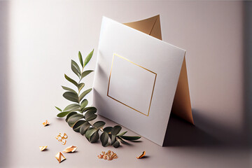 mockup card with plants. invitation card with environment and details Mockup with postcard and flowers , AI Generated