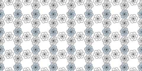 Minimalistic vector seamless pattern with small white, gray and blue flowers for textiles, wrapping paper, tableware, covers, backgrounds